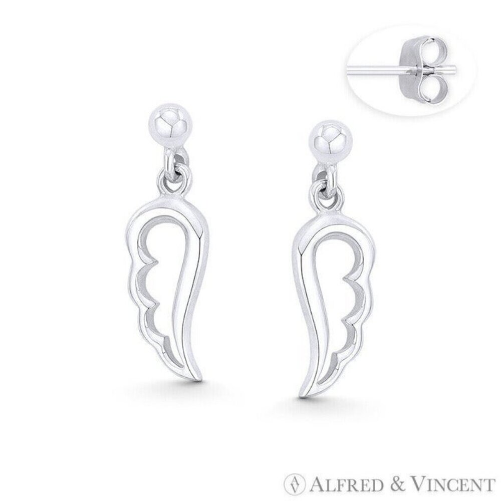 Guardian Angel / Cherub Wing Charm & Ball Bead Earrings in .925 Sterling Silver